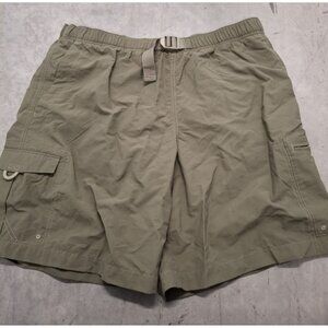 Columbia Mens Olive Green Nylon Cargo Shorts Lined Adjustable Belt Size Large